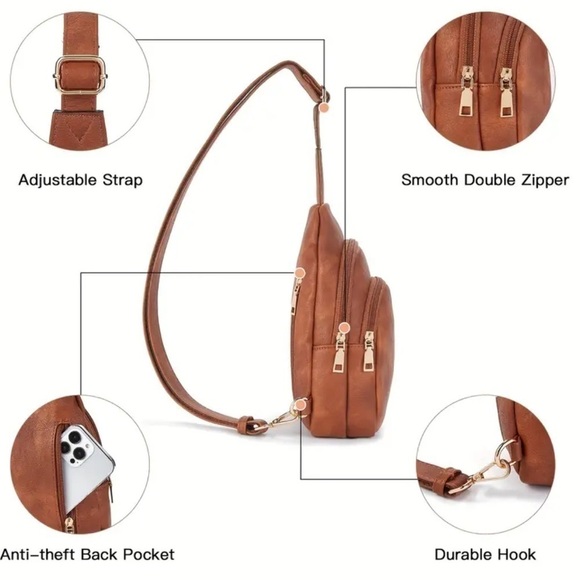 Brown / Black / White / Tan Vegan Leather Crossbody Bag - Picture 7 of 10